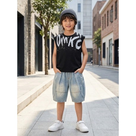 Dark Grey Boy Top Set Denim Pants