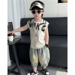Cream Boy Top Set Denim Pants