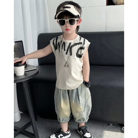 Cream Boy Top Set Denim Pants