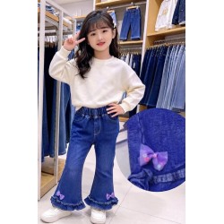 Purple Ribbon Ruffles Denim Pants