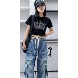 Paris Sparkle Top Set Denim Cargo Pants