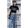 Paris Sparkle Top Set Denim Cargo Pants