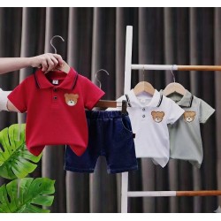 Bear Top Set Soft Denim Shorts