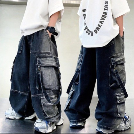 Black Washed Oversized Cargo Pants