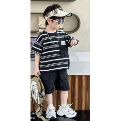 Black Stripe Pocket Top set Black Cargo Short