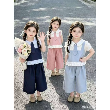 Little Tie Girl Top Set Pants