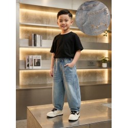 Blue Denim Pull On Long Pants