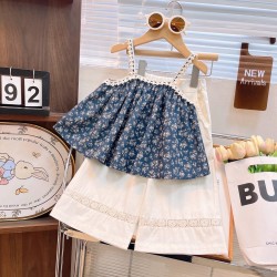 Blue Floral Tank Set Wide Pants