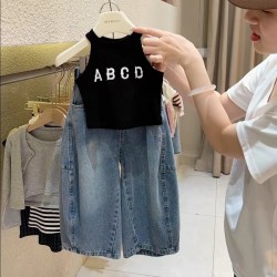 ABCD Crop Tank Set Wide Denim Pants