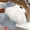 White Layered Lace Top Set Sparkle Denim Pants