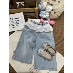 White Lace Pull On Denim Pants