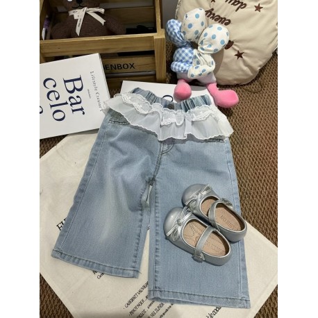 White Lace Pull On Denim Pants