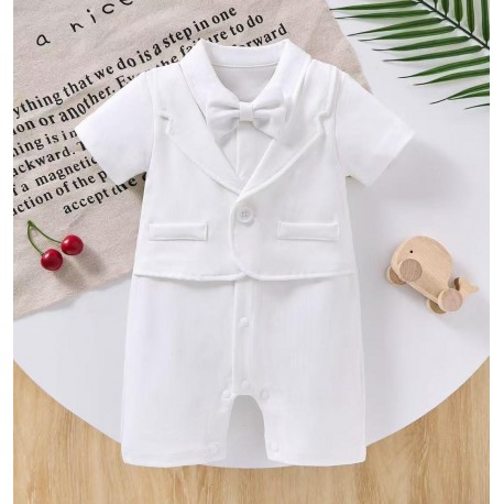 White Vest Button Romper with Bow