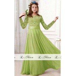 LNice  LS Brocade Green Dress