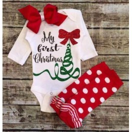 Samgami Baby My First Xmas Polka Jumper+Headband+LegWarmer Set