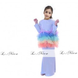 L Nice Blue Top Tutu Skirt+Scarf