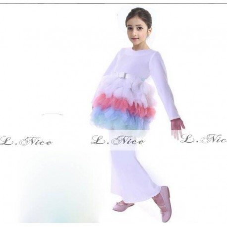 L Nice White Top Tutu Skirt+Scarf