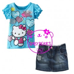 BabyBears Blue HelloKitty Set Jeans Skirt