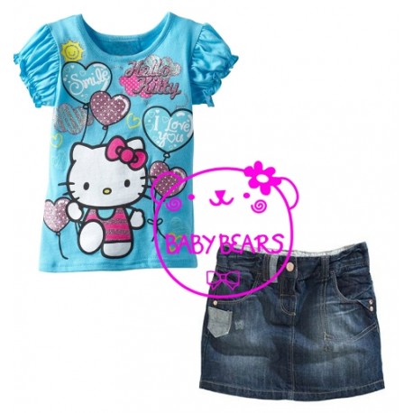BabyBears Blue HelloKitty Set Jeans Skirt