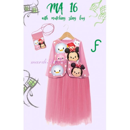 Mardi Amber Pink Tsum-tsum Long Dress+SlingBag