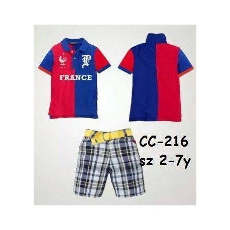 Red Blue France Polo Set Plaid Pants