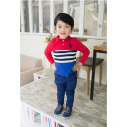 Red White Blue Polo Stripe LS Set Pants