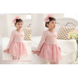 Swallow Speak Pink Middle Pearl  Lace Dress