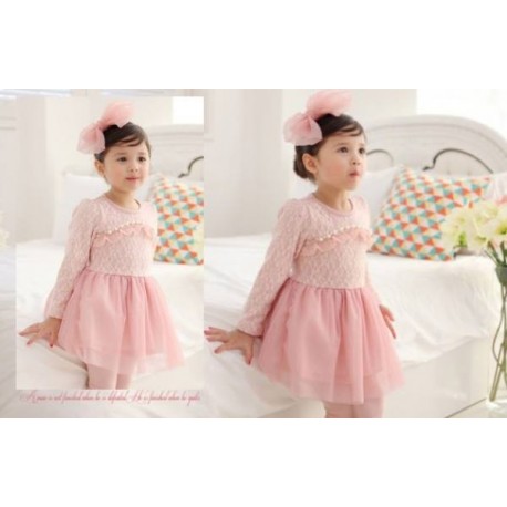 Swallow Speak Pink Middle Pearl  Lace Dress