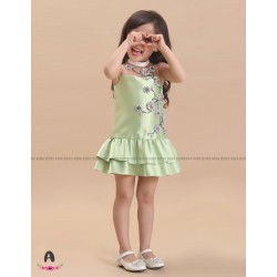 B2W2 Green Flowers Applique Dress