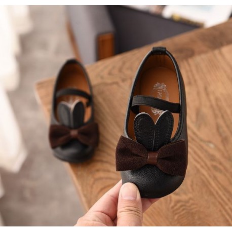 Black Ribbon Bunny Leather Shoes